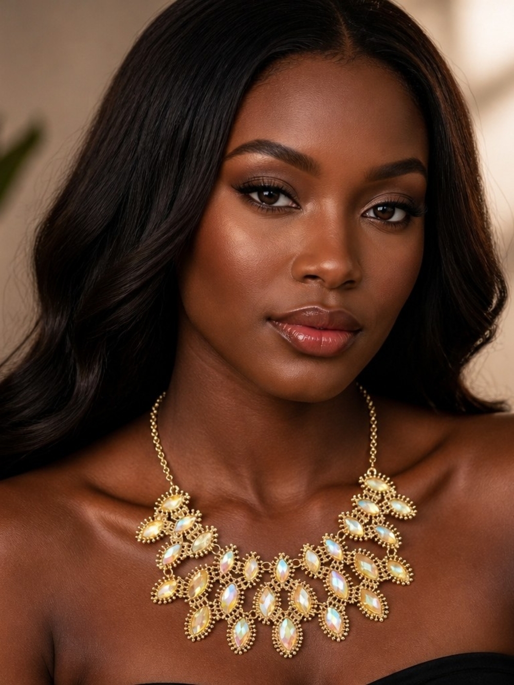 Macy's Gold Statement Necklace with Opalescent Stones - Women Jewelry